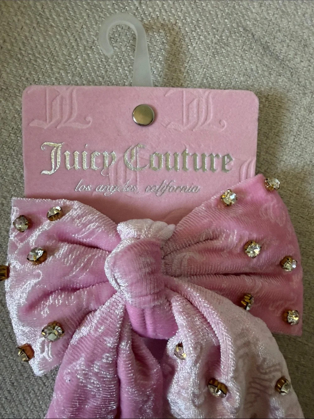 Juicy Couture Light Pink Velvet Hair Bow Cip with Rhinestones